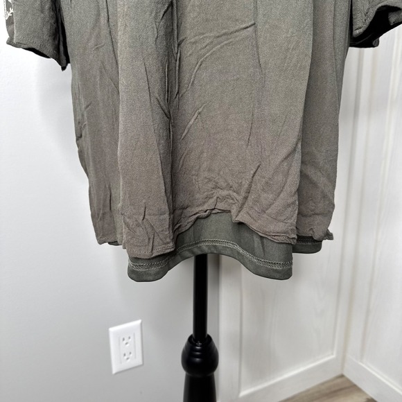 Entro Embroidered‎ Boho Peasant Dress Tassel Tie Olive Green | Size L - Picture 7 of 9